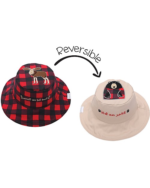 FlapJackKids Reversible Summer Hat Anti-UV UPF 50+ Moose+Black Bear - 100% cotton Sunhats