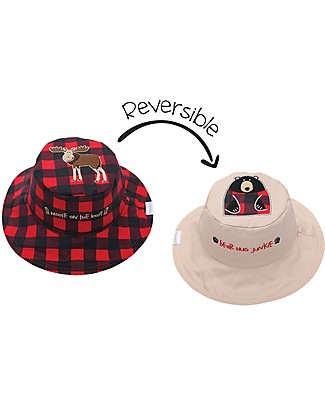 FlapJackKids Reversible Summer Hat Anti-UV UPF 50+ Moose+Black Bear - 100% cotton Sunhats