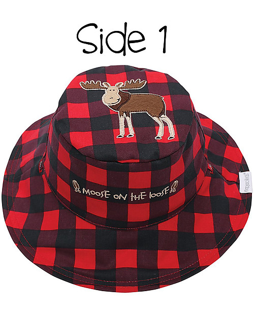 FlapJackKids Reversible Summer Hat Anti-UV UPF 50+ Moose+Black Bear - 100% cotton Sunhats