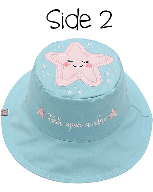 FlapJackKids Reversible Summer Hat Anti-UV UPF 50+ - Narwhal+Starfish - 100% Cotton Sunhats