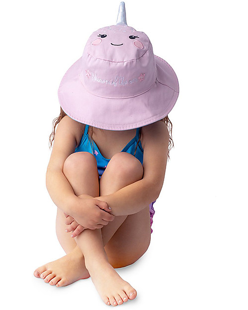 FlapJackKids Reversible Summer Hat Anti-UV UPF 50+ - Narwhal+Starfish - 100% Cotton Sunhats