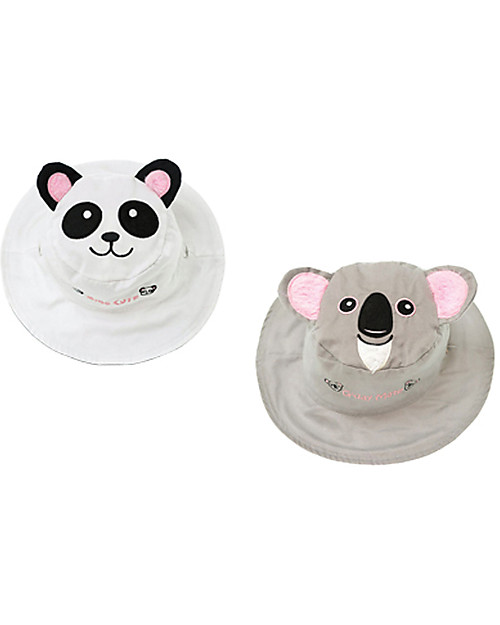 FlapJackKids Reversible Summer Hat Anti-UV UPF 50+, Panda+Koala - 100% cotton Sunhats
