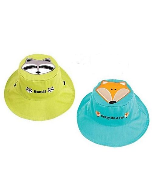 FlapJackKids Reversible Summer Hat Anti-UV UPF 50+, Raccoon+Fox - 100% cotton Sunhats