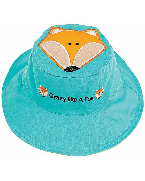 FlapJackKids Reversible Summer Hat Anti-UV UPF 50+, Raccoon+Fox - 100% cotton Sunhats