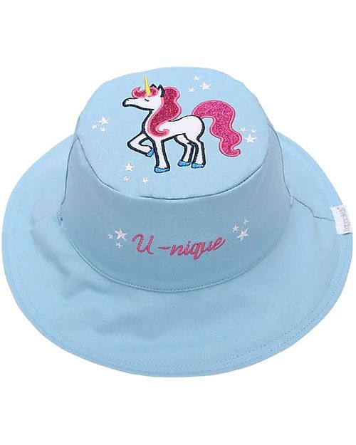 FlapJackKids Reversible Summer Hat Anti-UV UPF 50+ - Rainbow+Unicorn - 100% Cotton Sunhats
