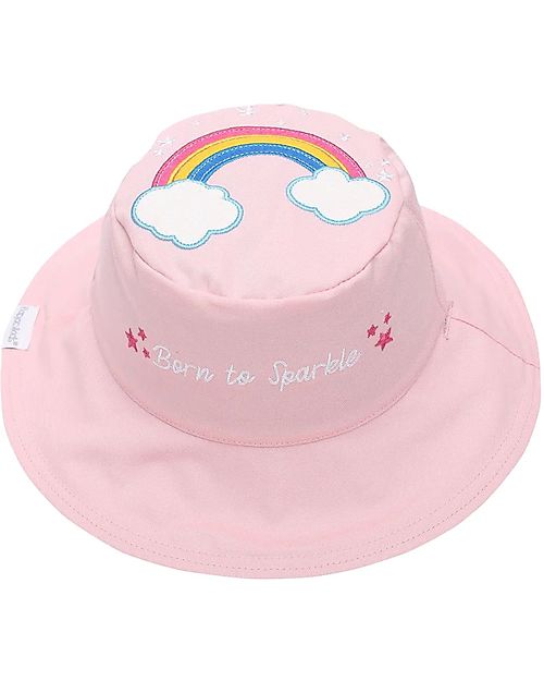 FlapJackKids Reversible Summer Hat Anti-UV UPF 50+ - Rainbow+Unicorn - 100% Cotton Sunhats