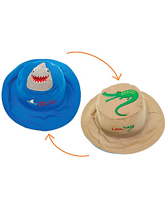 FlapJackKids Reversible Summer Hat Anti-UV UPF 50+, Shark+Alligator - 100% cotton Sunhats