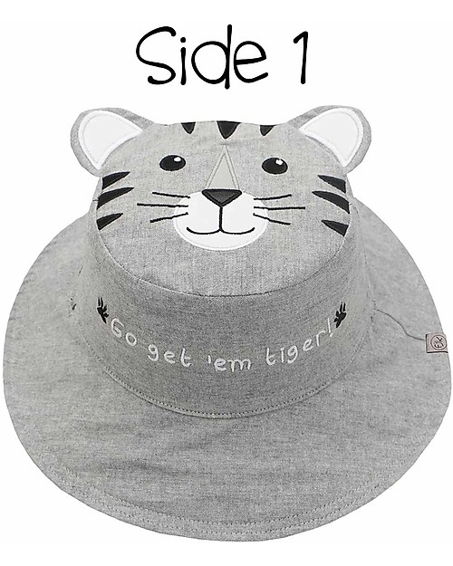 FlapJackKids Reversible Summer Hat Anti-UV UPF 50+ - Tiger+Safari - 100% Cotton Sunhats