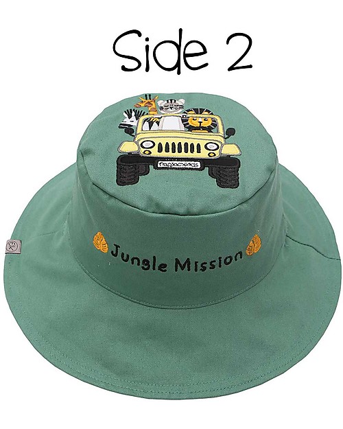 FlapJackKids Reversible Summer Hat Anti-UV UPF 50+ - Tiger+Safari - 100% Cotton Sunhats