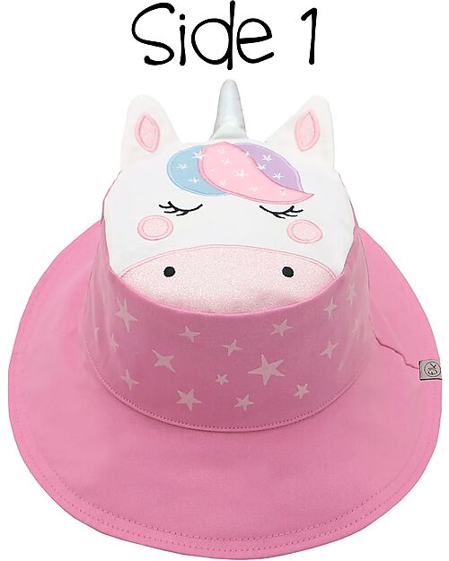 FlapJackKids Reversible Summer Hat Anti-UV UPF 50+ - Unicorn+Star - 100% Cotton Sunhats