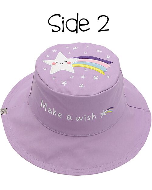 FlapJackKids Reversible Summer Hat Anti-UV UPF 50+ - Unicorn+Star - 100% Cotton Sunhats