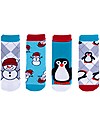 FlapJackKids Set 4 Pack of Anti-slip Socks - Snowman and Penguin - Blue/Red Antislip Socks