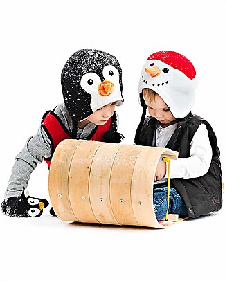FlapJackKids Set Reversible Winter Hat Snowman/Penguin + Penguin Gloves - 100% Pile Anti-UV UPF 50+ Winter Hats