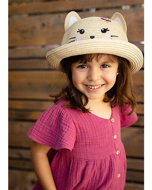 FlapJackKids Straw Hat Anti-UV SPF 50+ - Cat Sunhats