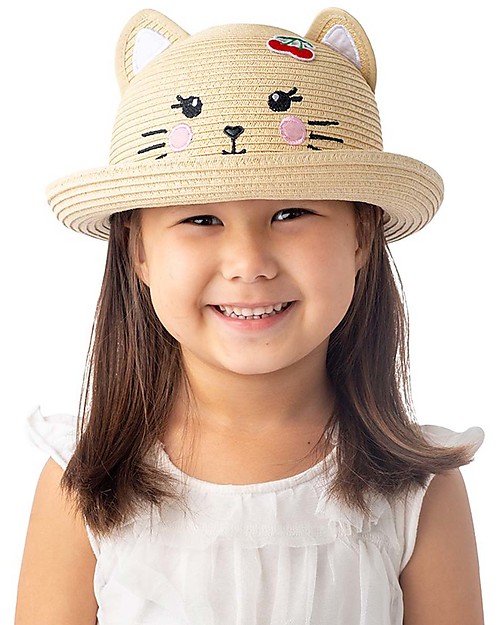 FlapJackKids Straw Hat Anti-UV SPF 50+ - Cat Sunhats