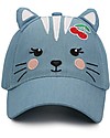 FlapJackKids Summer Brim Cap 3D - Cat Denim - Elasticated Cotton (4-6 Years) Sunhats