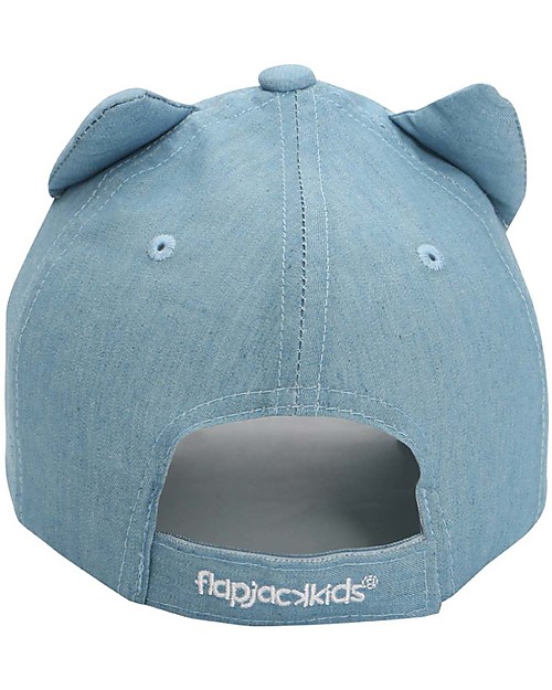 FlapJackKids Summer Brim Cap 3D - Cat Denim - Elasticated Cotton (4-6 Years) Sunhats