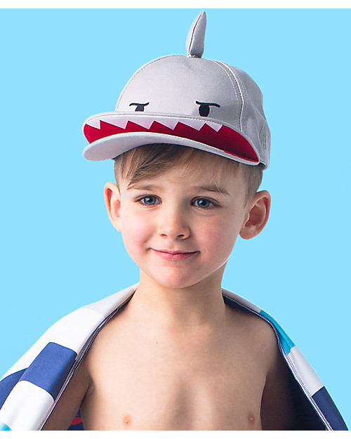 FlapJackKids Summer Brim Cap 3D - Shark - Elasticated Cotton (4-6 years) Sunhats