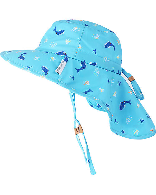 FlapJackKids Sunhats with Neck Cape - Anti-UV SPF50+ - Blue Whale/Octopus Sunhats