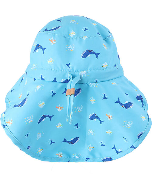 FlapJackKids Sunhats with Neck Cape - Anti-UV SPF50+ - Blue Whale/Octopus Sunhats