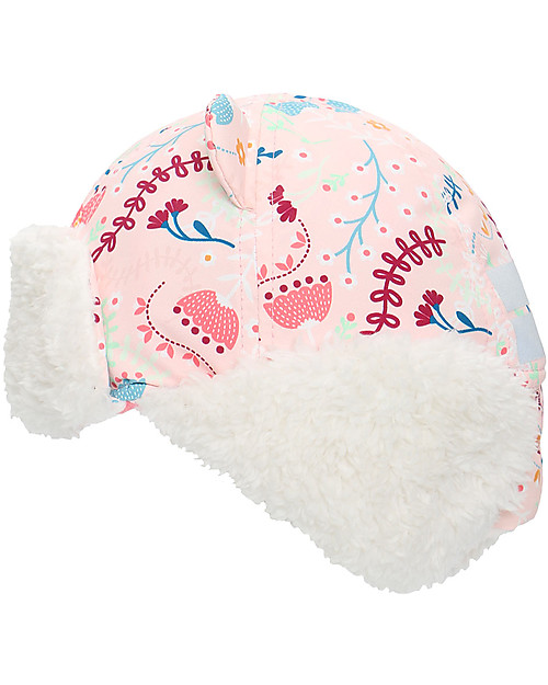 FlapJackKids Water Repellent and Windproof Trapper Hat - Floral - Soft Sherpa Lining Winter Hats