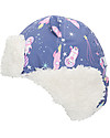 FlapJackKids Water Repellent and Windproof Trapper Hat - Indigo Unicorn - Soft Sherpa Lining Winter Hats