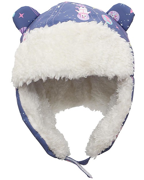 FlapJackKids Water Repellent and Windproof Trapper Hat - Indigo Unicorn - Soft Sherpa Lining Winter Hats
