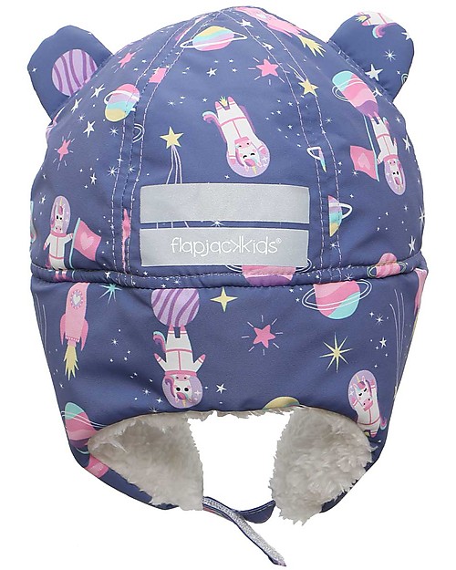 FlapJackKids Water Repellent and Windproof Trapper Hat - Indigo Unicorn - Soft Sherpa Lining Winter Hats