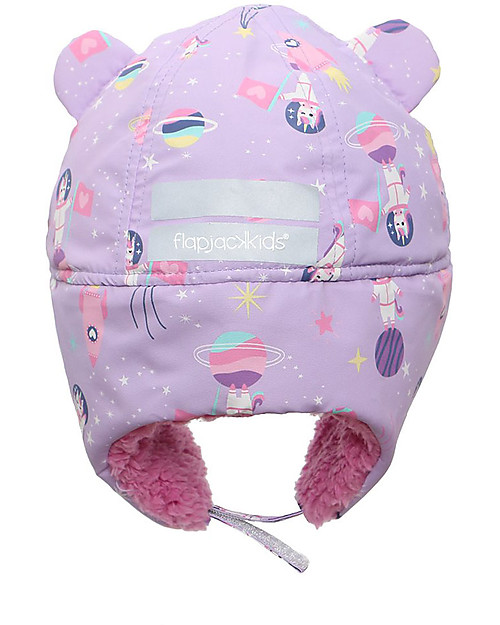 FlapJackKids Water Repellent and Windproof Trapper Hat - Lilac Unicorn - Soft Sherpa Lining Winter Hats
