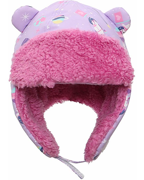 FlapJackKids Water Repellent and Windproof Trapper Hat - Lilac Unicorn - Soft Sherpa Lining Winter Hats