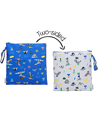 FlapJackKids Waterproof Beach Clutch for Bathing Suit - Dino Makeup Bags & Pouches