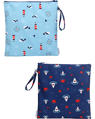 FlapJackKids Waterproof Beach Clutch for Bathing Suit - Shark/Crab/Nautical Makeup Bags & Pouches