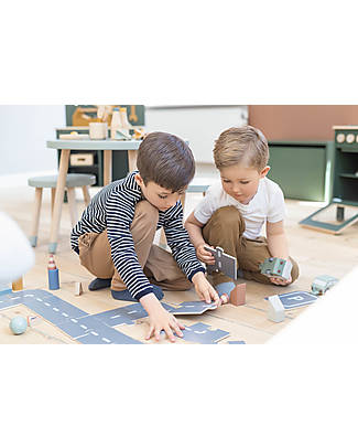 Flexa Car Track Puzzle - 22 Pieces Wooden Toy Cars, Trains & Trucks