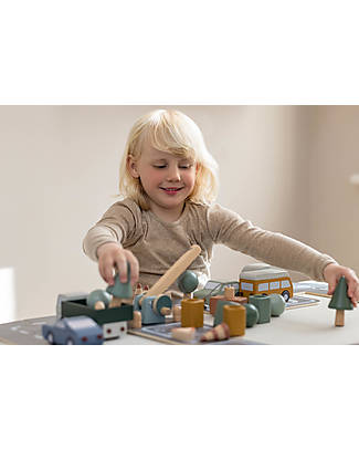 Flexa Wooden Accessories for Car Tracks - Trees/Bushes/Cones/Signs Montessori Toys