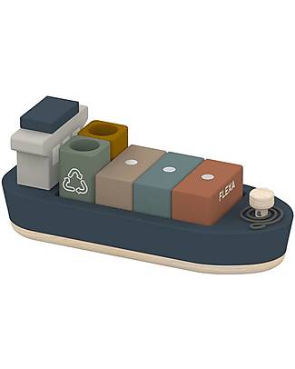 Flexa Wooden Ship Container - Blue - with 5 Containers and Load Magnet Wooden Toy Cars, Trains & Trucks