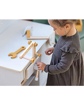 Flexa Workbench - Natural Grey - Solid Birch Wood Wooden Toy Tools