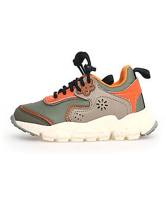 Flower Mountain Doi Junior Sneakers - Nylon - Military and Orange - Eco-Leather and Recycled Technical Fabric Sneakers