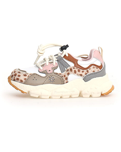 Flower Mountain Yamano 3 Junior Sneakers - Animalier - Beige and Multi - Eco-Leather and Recycled Technical Fabric Shoes