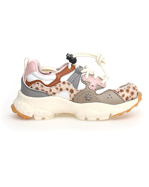 Flower Mountain Yamano 3 Junior Sneakers - Animalier - Beige and Multi - Eco-Leather and Recycled Technical Fabric Shoes