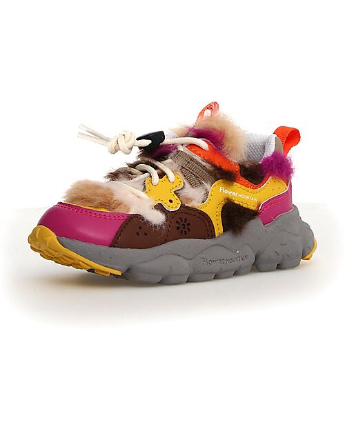 Flower Mountain Yamano 3 Junior Sneakers - Fur - Bordeuax/Brown/Yellow - Eco-leather Sneakers