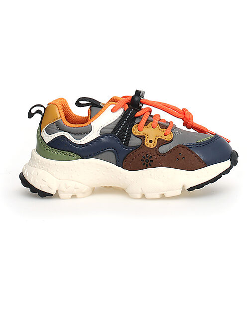 Flower Mountain Yamano 3 Junior Sneakers - Nylon - Grey/Brown/Military - Eco-Leather and Recycled Technical Fabric Shoes