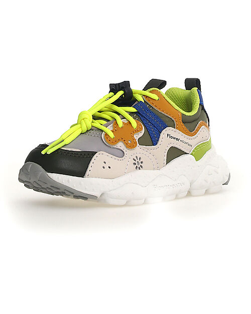 Flower Mountain Yamano 3 Junior Sneakers - Nylon - Military/Grey/Powder/Light Green - Eco-leather and Recycled Technical Fabric Shoes