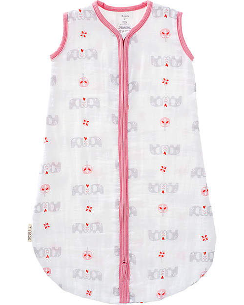 Fresk Summer Sleeping Bag, Pink Elephant, 6-12m - Double layer of organic muslin cotton Sleeping Bags