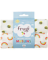 Frugi 2 Pack Muslin Squares, Rainbow/Bees - 100% cotton muslin, 65 x 65 cm Muslin Swaddle
