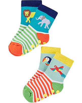 Frugi 2 Pack Non-Slip Socks - Jungle - Organic Cotton Antislip Socks