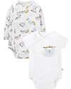Frugi 2 Pack Short and Long Sleeve Babygrow - White with Sloths - Organic Cotton Long Sleeves Bodies