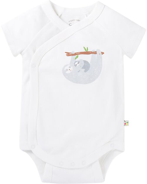 Frugi 2 Pack Short and Long Sleeve Babygrow - White with Sloths - Organic Cotton Long Sleeves Bodies