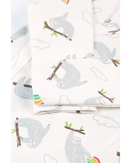 Frugi 2 Pack Short and Long Sleeve Babygrow - White with Sloths - Organic Cotton Long Sleeves Bodies