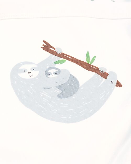 Frugi 2 Pack Short and Long Sleeve Babygrow - White with Sloths - Organic Cotton Long Sleeves Bodies