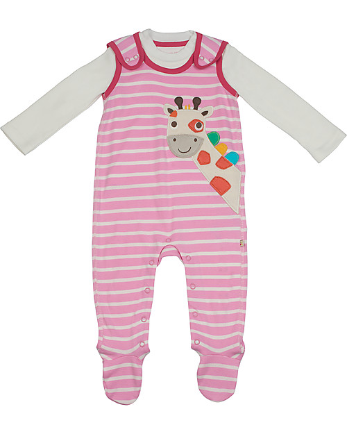Frugi 3-pieces Snuggle Baby Gift Set: Dungarees, Top, Hat - Giraffe - Organic Cotton Long Sleeves Tops